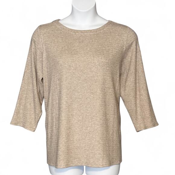 J. Jill Wearever Tunic Top Plus Sz 2X Heather Tan Waffle Knit 3/4 Sleeve Casual - Picture 2 of 8